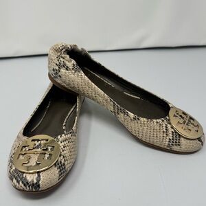 Tory Burch Reva Python Print Ballerina Leather Snakeskin Flats 8.5